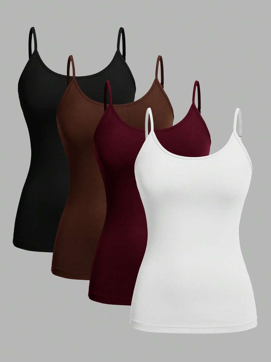 SHEIN EZwear 4件套休闲简约吊带背心，适合夏季穿着 - 彩色 - 查看 1