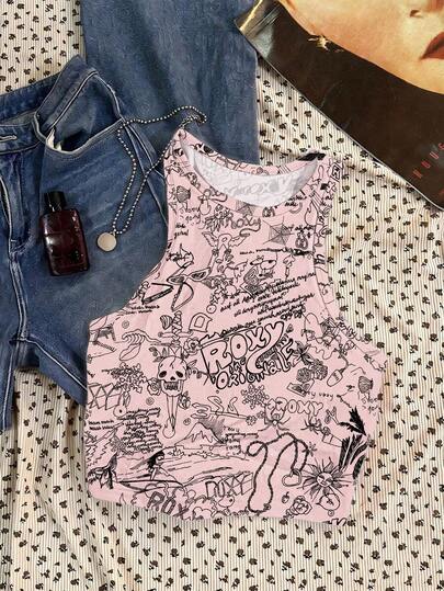 Glimmora Women's Summer Fashion Graffiti Print Camisole