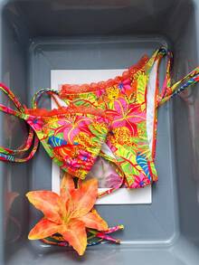 Zestiva Printed Floral Trim Design Sexy Bikini Set, Popular For Spring/Summer Golf White - Multicolor - View 2