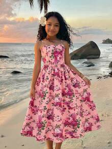 少女碎花无袖中长连衣裙，浅粉色 - 粉色 - 查看 7