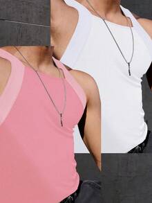Manfinity Homme Plus Size Men's Solid Color Ribbed Casual Vest, Holiday - Multicolor - View 4