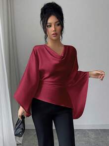 Rafferiza Women's Elegant Casual Loose Collar Blouse - Burgundy - View 6
