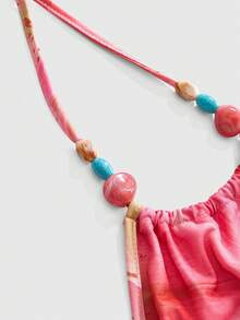 ROMWE Áo tank top ôm sát cổ yếm buộc dây, in hoa, đính hạt cườm, kiểu dáng gợi cảm Island Babe dành cho nữ. - Nhiều màu - Xem 8