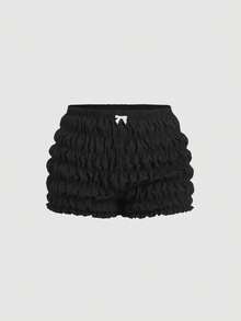 SHEIN MOD Quần short mini xếp ly họa tiết cà chua Kawaii cỡ lớn cho nữ - màu đen - Xem 2