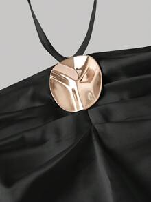 SHEIN MOD 女士优雅露背吊带上衣和鱼尾裙两件套，夏季 - 黑色 - 查看 5