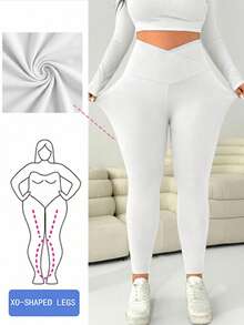 Solflare Quần legging trắng bó sát dành cho nữ cỡ lớn, cạp lệch. - trắng - Xem 6