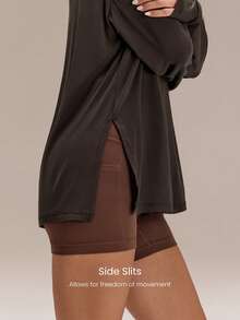 GLOWMODE Modal Make Moves Relaxed Sports Oversized Long Sleeve Tee Daily Casual  Compression Shirt - Chocolate Brown - View 3