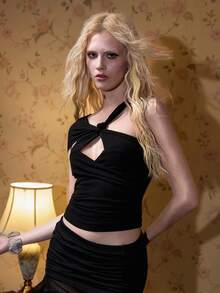 ROMWE Top ajustado y desestructurado sexy de estilo Y2K para mujer - Negro - Ver 6