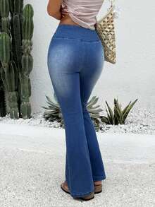 Rivivi Women's Asymmetric Waist Casual Versatile Flare Leg Jeans - Blue - View 2