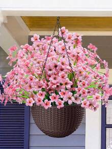 MEHELANY 12/6/1件装粉色人造户外花卉，仿真塑料花，绿色叶丛，粉色丝绸花，适用于悬挂式花盆、户外门廊花瓶、家居窗台装饰 - 粉色 - 查看 3