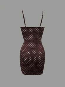 EMERY ROSE Women's Polka Dot Print Fitted Casual Camisole Mini Dress - Coffee Brown - View 2