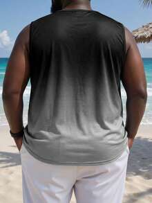 ResortEase 大码男士棕榈树印花渐变休闲圆领背心，夏季 - 彩色 - 查看 2