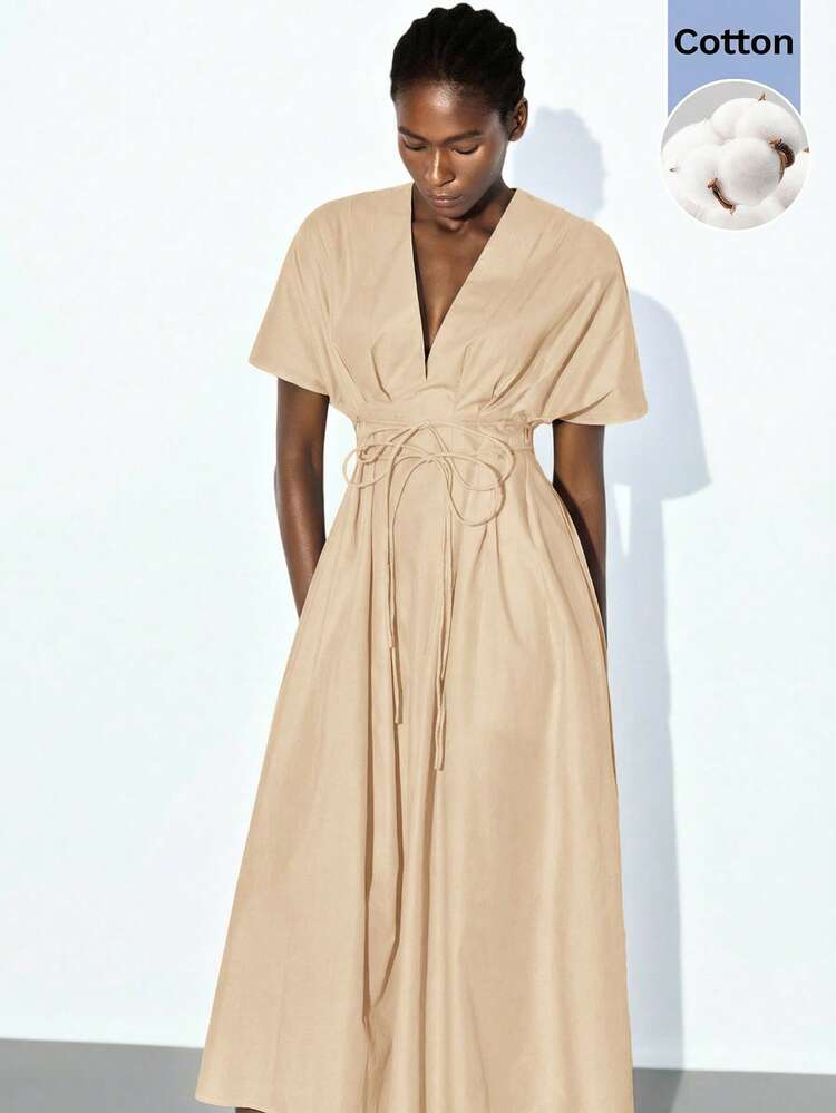 SHEIN Maija Vestido maxi con estampado bohemio de vacaciones, con cintura anudada y fluido