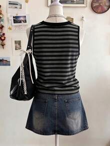 Lalippa 新款时尚休闲百搭条纹圆领背心，女士款 - 彩色 - 查看 2