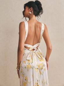 Poéselle Đầm maxi không tay cổ chữ V in hoa thanh lịch dành cho nữ - Butter Yellow - Xem 4