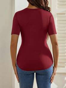 SHEIN T-shirt med rund hals och kort ärm och tecknad print för gravida - Bourgogne - Visa 2