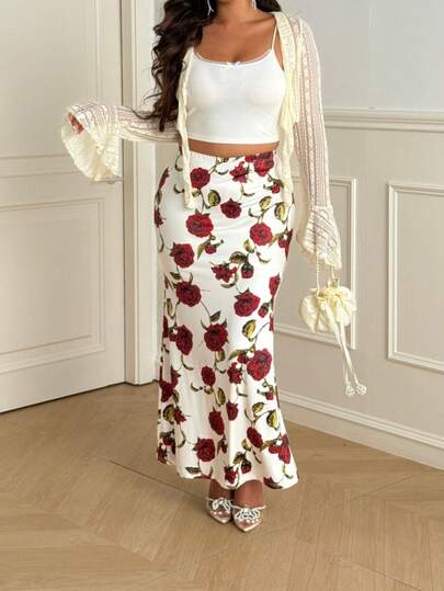 Vionelle 大码女式碎花图案松紧腰鱼尾裙