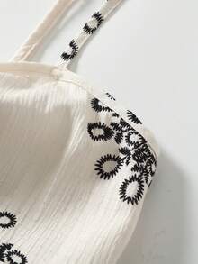 EMERY ROSE 女士复古印花纹理面料蝴蝶结前襟设计，优雅甜美可爱休闲度假通勤时尚约会法式街头复古百搭春夏杏色吊带背心 - 彩色 - 查看 4