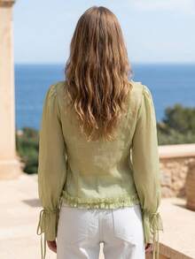 CielaLinda 女士荷叶边绿色长袖上衣波西米亚风衬衫 - 綠色 - 查看 2