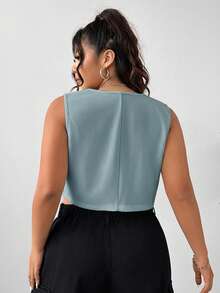 SHEIN EZwear Plus Size Black Simple Fitted Dress Vest, Formal Business Attire Graduation,Back To School,Teacher Outfits For Women In Fall/Winter - Mint Green - View 2