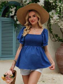 SHEIN Maternity Casual Loose Blouse For Summer - Blue - View 6