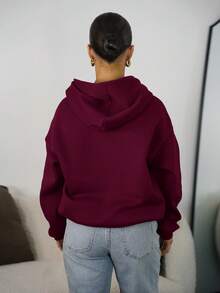 SAYEHFBABY 夏季女装简约休闲纯色套头连帽长袖卫衣秋冬无抽绳宽松版型，秋季，女士秋装圣诞节 - 中紫紅色 - 查看 2