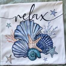 Bộ 4 vỏ gối in hình sò điệp và sao biển mùa hè, thích hợp cho phòng khách và phòng ngủ. - Nhiều màu - Xem 5