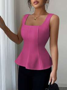 Elenzga Women's Elegant Square Neck Sleeveless Blouse, Suitable For Office, Commute, Afternoon Tea, Party, Vacation And Casual Occasions - Hot Pink - View 6