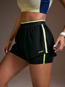 Powerista Women's Casual Elastic Waist Sports Shorts With Contrast Trim, Summer - Black - View 6