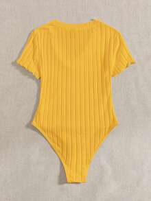 SHEIN EZwear Combinaison courte à col V côtelé jaune grande taille - Jaune citron - Voir 2