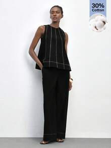 SHEIN Maija MAIJA 度假风荷叶边饰吊带背心和长裙两件套 - 黑色 - 查看 3