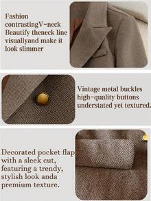 Franclia 高端质感，3D立体内衬，2025秋冬新款西装外套，独特领型设计，简约优雅，收腰设计，深棕色，完美契合女性日常通勤。适合冬季、圣诞节、新年、感恩节、派对、海滩、毕业典礼等场合，尽显优雅气质。 - 咖啡棕 - 查看 4