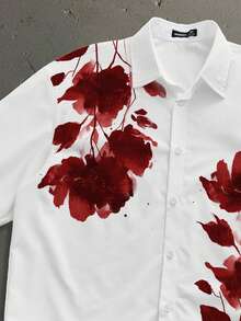 StoneGrade Men's Floral Print Short Sleeve Single-Breasted Cropped Shirt - White - View 3