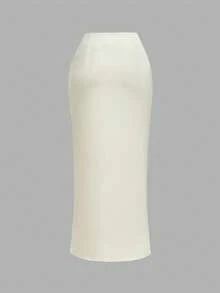 SHEIN MOD Twist Knot Apricot High Slit Satin Skirt - Apricot - View 3