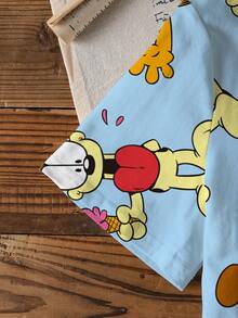 GARFIELD | SHEIN Áo thun cổ tròn tay ngắn in hình hoạt hình dễ thương dành cho bé gái tuổi teen, cỡ X - trắng - Xem 5