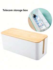 1 Bamboo And Wood Cable Organizer Box, Data Cable Storage Box, Power Cable Management Box, Category Box, Socket Computer Cable Rack, Plug Box - White - View 5