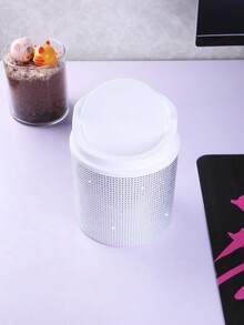 1PC Diamond-Encrusted Trash Can, Suitable For Dressing Table, Bedroom And Study, With A Rotating Lid Design For Desktop Use. - Multicolor - View 5