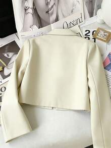 Franclia Petite Áo khoác blazer tay ngắn, kiểu dáng công sở tối giản dành cho nữ, thích hợp cho mùa xuân/hè. - Màu be - Xem 2