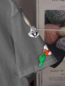 LOONEY TUNES X SHEIN Áo thun ngắn tay cổ tròn in họa tiết toàn thân dành cho bé trai tuổi teen - trắng - Xem 5