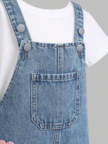 Genkimix Kids Quần yếm và áo liền quần denim cho bé gái, hàng mới về, kiểu dáng đường phố dễ thương, thêu hình trái tim, ống rộng, dáng suông, thoải mái và dễ mặc, phối cùng áo phông hoặc áo sơ mi đơn giản, cũng có sẵn họa tiết hoạt hình, phù hợp cho trường học, dã ngoại, du lịch, hoạt động gia đình, tiệc tùng và các dịp khác. - Rửa trung bình - Xem 7