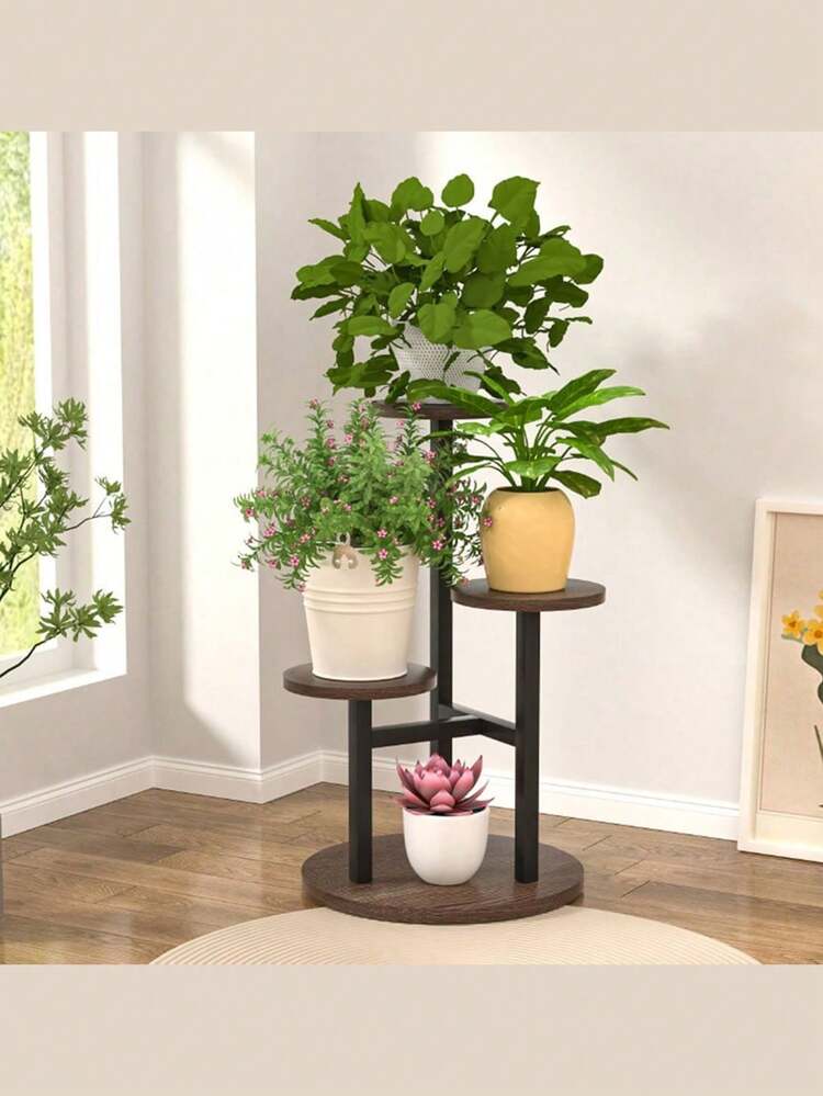 四层室内外植物架，金属木质结构，适用于各种室内植物，转角多层花草架，适用于阳台、花园、露台等场所。 - 多色 - 查看 1