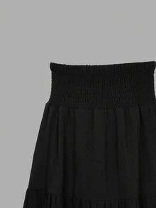 Girlism Váy dài xếp ly màu trắng cho thiếu nữ, kiểu boho, cạp chun kiểu túi giấy, viền xếp ly ở gấu váy. - màu đen - Xem 3