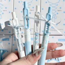 8pcs INS Aesthetic Blue Ballet Design Retractable Gel Ink Pen With Strap, 0.5mm Quick Dry Black Ballpoint Pen For Student Study & Office Use - multicolor - View 4