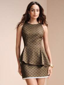 Arave 女士时尚波点印花吊带背心和迷你裙两件套 - 棕色 - 查看 7