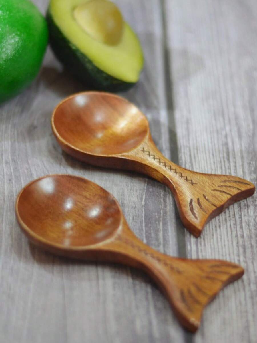 Cirelle 1 pieza Cuchara medidora de forma de pez de madera de Nanmu, cuchara para polvo de leche, cuchara para salsa, cuchara pequeña para plato - Ver 1