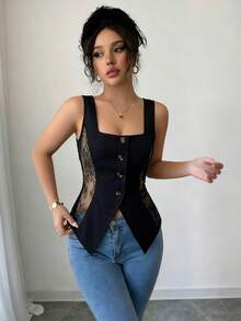 Elenzga Áo khoác nữ thanh lịch, màu đen, chất liệu dệt mềm mại và thoải mái, phối ren gợi cảm và sang trọng, dù đi dự tiệc, đi làm, du lịch hay bất cứ hoạt động nào khác, đều tạo nên điểm nhấn nổi bật giữa đám đông, một món đồ không thể thiếu trong tủ quần áo của phụ nữ. - màu đen - Xem 4