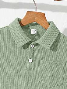 SHEIN 两件套男童休闲宽松纯色 Polo 领短袖 T 恤和短裤套装，适合通勤、上学、日常休闲穿着、运动、春夏穿着。 - 薄荷綠 - 查看 3