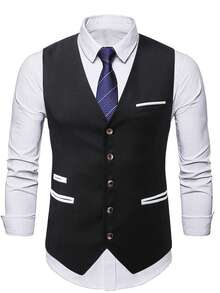 Manfinity AFTRDRK Men's Contrast Color Single-Breasted Casual Versatile Suit Vest - Black - View 3