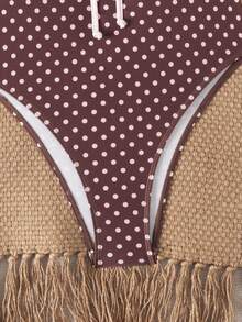 Swim Mod Women's Spaghetti Strap Polka Dot Bow Decor Jumpsuit, Fashionable Summer Outfit Swimming Vacation Swim - Multicolor - View 4