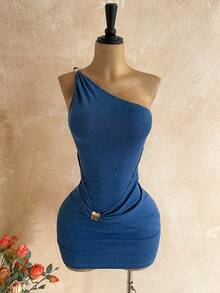 Soleia Women's Vacation Casual Slim-Fit Mini Denim Dress - Blue - View 4